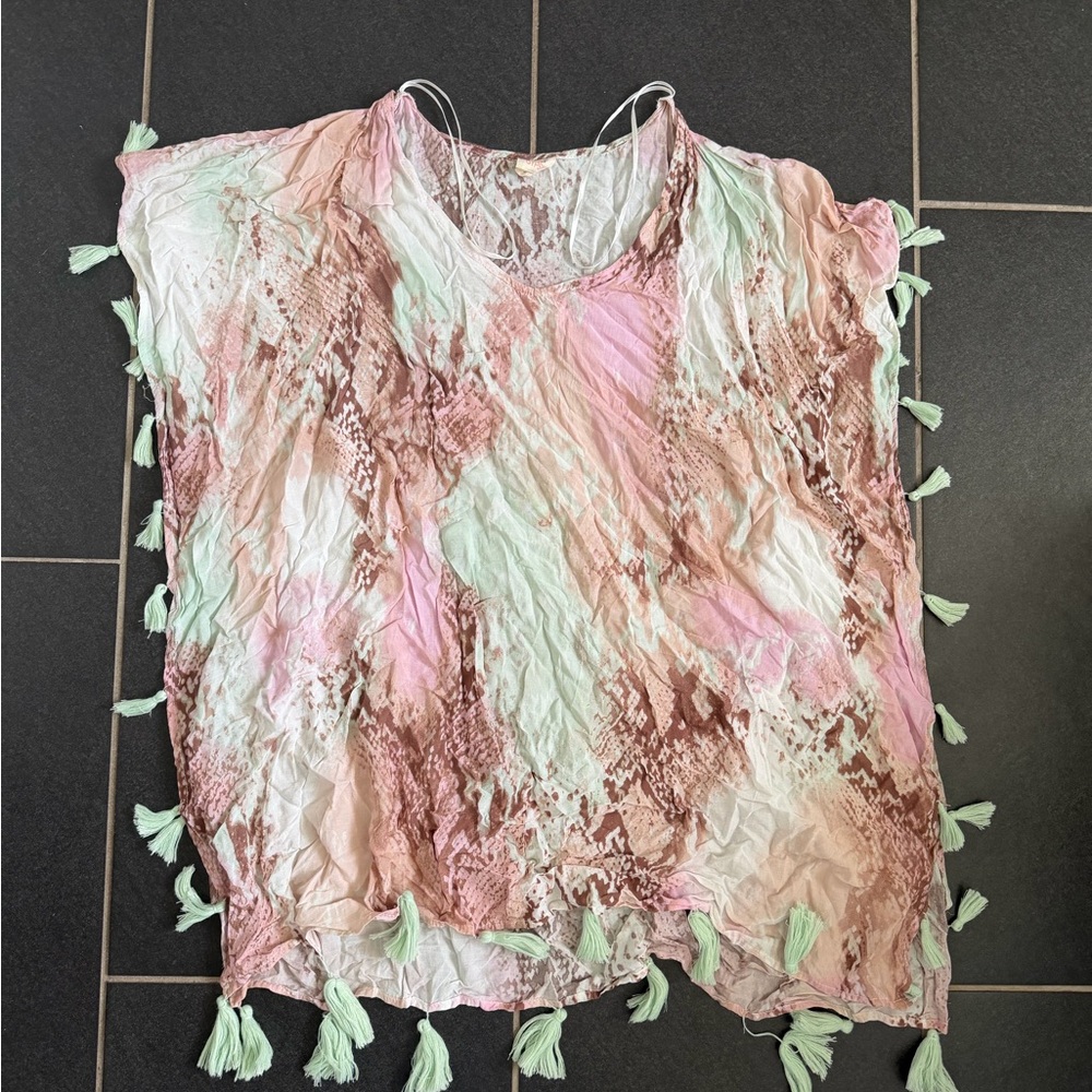 Surf Gypsy Bohemian Tassel Cover-Up in Pink and Green size small